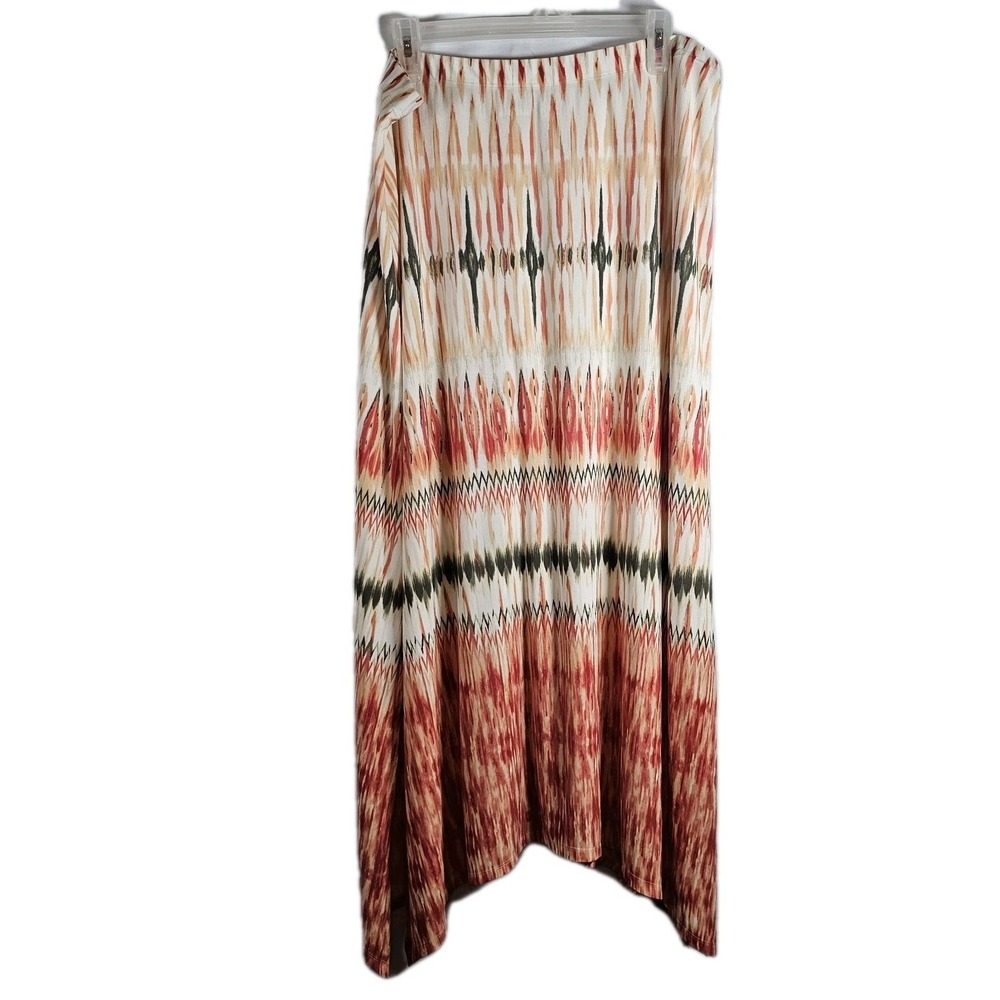 Chicos Skirt Womens Size 2‎ (Large) Orange Ivory Aztec Pull On Stretch Maxi